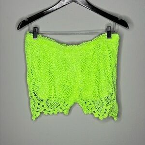 RAGA Crochet Boho Shorts Fully Lined in Lime Green Size Large NWT!